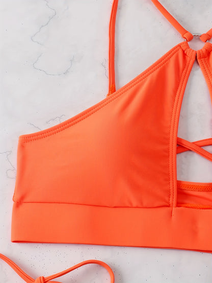 Vibrant Sexy Cut-out Bikini Set - Flattering Two-piece Design, Adjustable Ties, Ultra-Breathable Fabric - Perfect for Sizzling Summer Beachwear and Poolside Fun