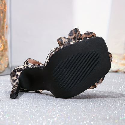 French Open Toe Strappy Heels 2025 Summer Leopard Floral Retro Sandals Women's European Style High Heel Backless Shoes