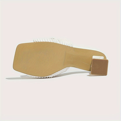 New Summer Women'S Flats with a Trendy One-Strap Design, Featuring a Stylish Square Toe And Fashionable High Heels, Available in Larger Sizes for Outdoor Wear.