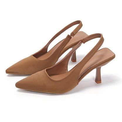 Women's Solid Color Stiletto Heeled Sandals, Elegant Pointed Toe Ankle Strap Heels, Fashion Slingback Pumps