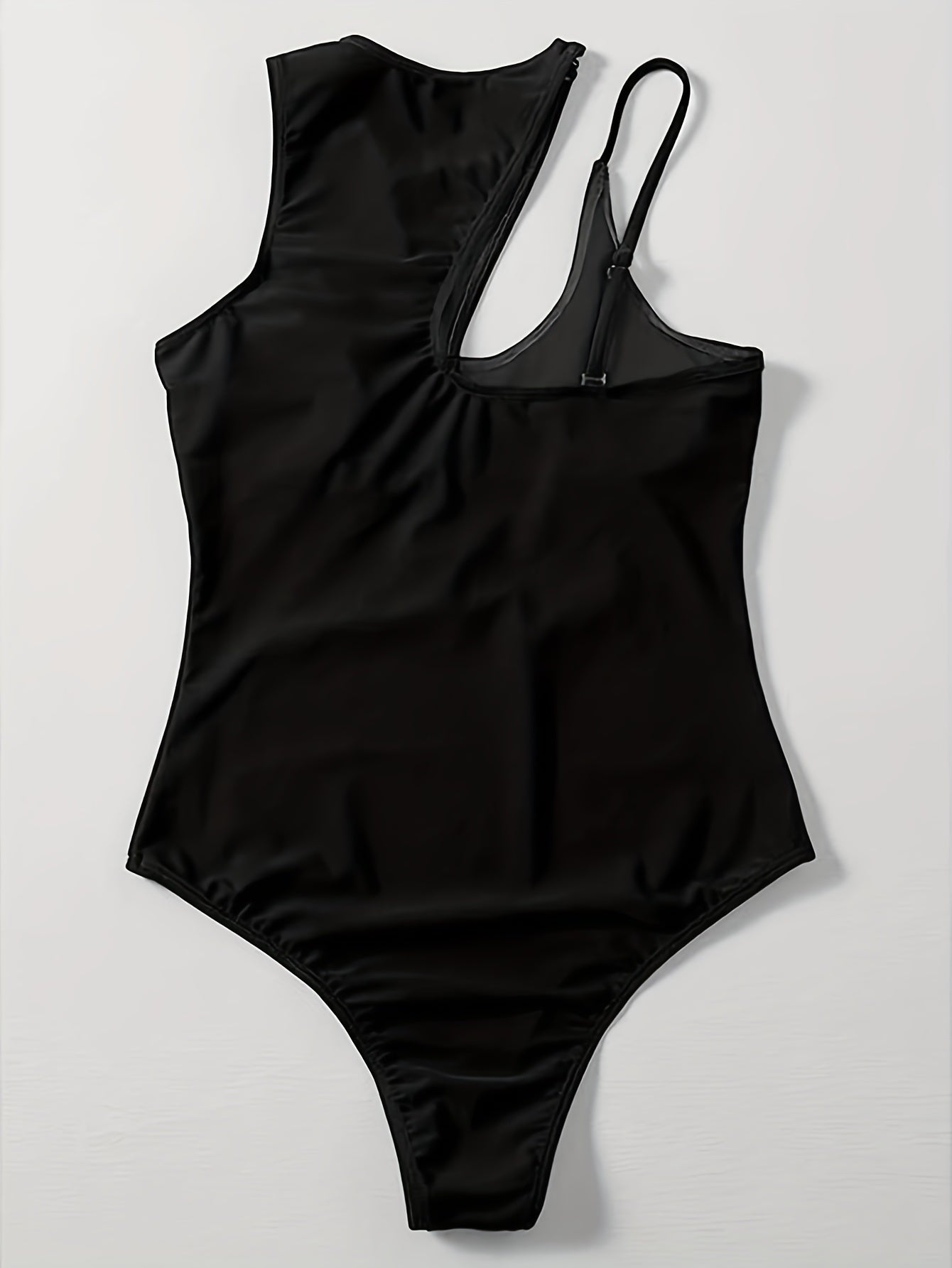 Flattering Asymmetric One Piece Swimsuit - Stretchy & High Cut Design - Solid Color Womens Swimwear for a Chic Beach Look