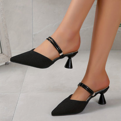 Women's Breathable Knit Heels, Comfortable Pointed Toe Slip On Shoes, Women's Fashion Pumps