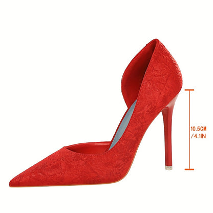Chic & Sexy Women's Stiletto Heels - Pointed Toe, Side Cut-Out Design, Lightweight Fabric Upper With Pu Cover Lining
