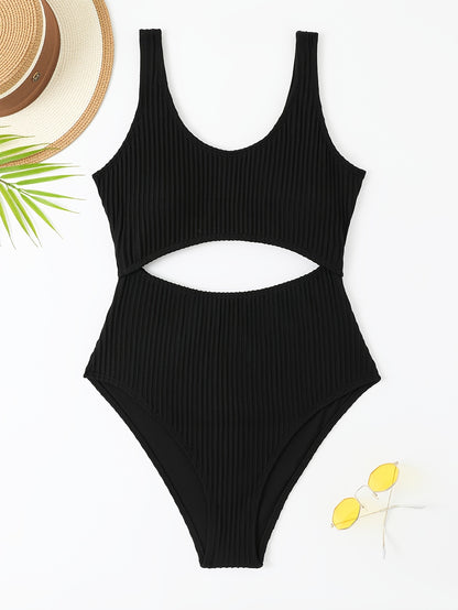 White Off the Shoulder One Piece Swimsuit - High Cut, Hollow Out, High Stretch, Sexy Polyester Knit Fabric - Solid Color, No Printing, Sheer-Free, Womens Swimwear & Clothing