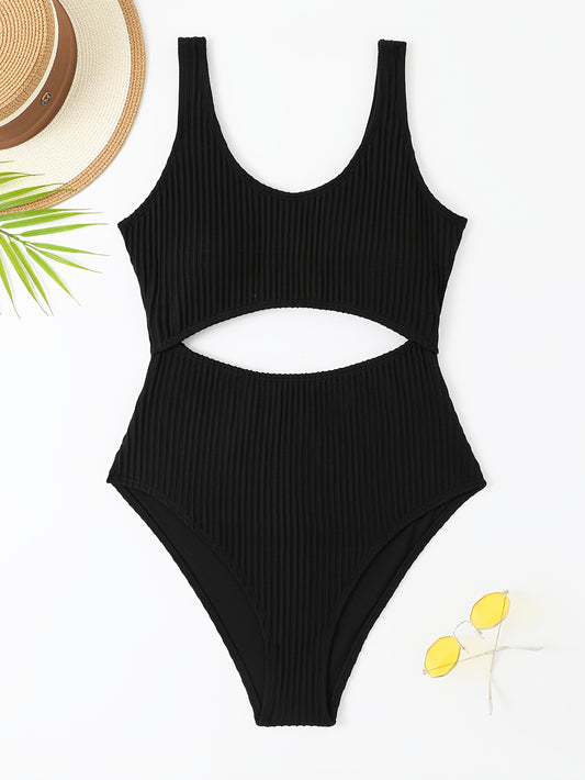 White Off the Shoulder One Piece Swimsuit - High Cut, Hollow Out, High Stretch, Sexy Polyester Knit Fabric - Solid Color, No Printing, Sheer-Free, Womens Swimwear & Clothing