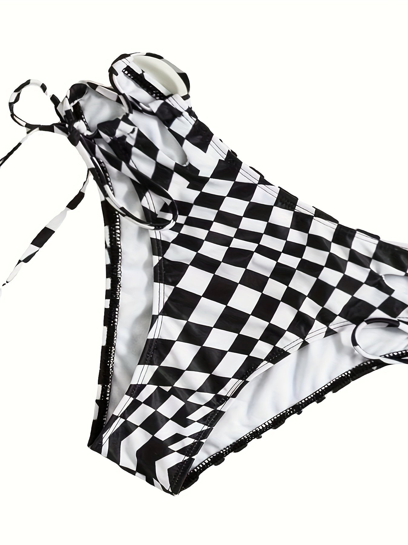 Chic Plaid Bikini Set - 3-Piece with Short Sleeve Cropped Cover Up - Adjustable Halter Tie Strap Swimsuits - Premium Womens Swimwear Collection