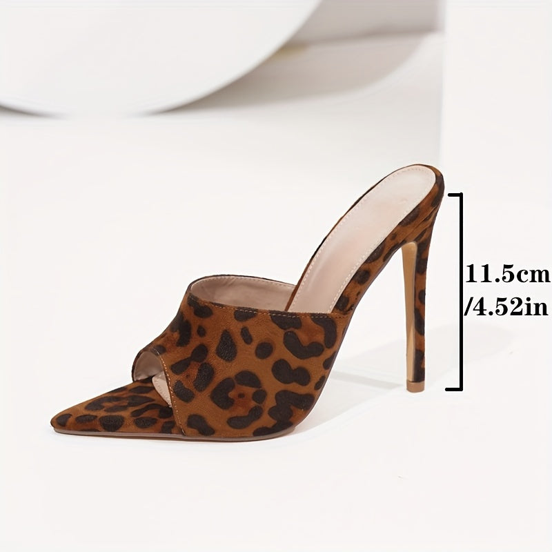 Chic Leopard Print Stiletto Sandals for Women - Sexy Pointed Toe, Slip-On High Heels with Slingback Design, Summer Fashion