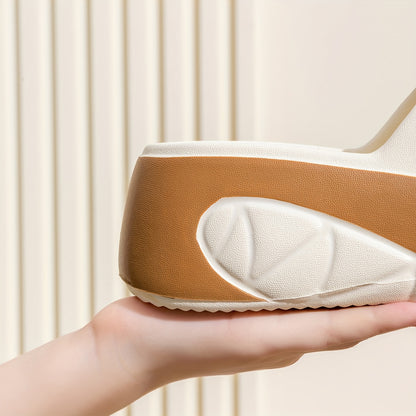 [Chic Summer Sandals] Non-Slip Thick Sole Summer Women's Slide Sandals - Chic EVA Wedge Heels with Bow Detail, Versatile Solid Color