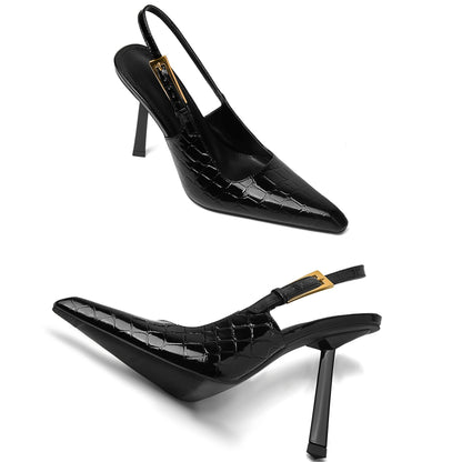 Womens Glamorous Slingback Stiletto Sandals - Fashionable Pointed Toe with Secure Buckle Strap - Comfortable High Heels for All-Match Style - Perfect Party & Banquet Dress Shoes