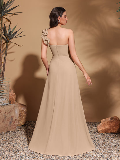 Single Shoulder Lace Decorated Chiffon Pleated Dress, Elegant and Chic Evening Gown, Women's Long Skirt, Party Dress, New in 2025, New Women's Evening Gown, Host Performance Dress, Bridesmaid Dress, Casual Dress, Prom Dress,