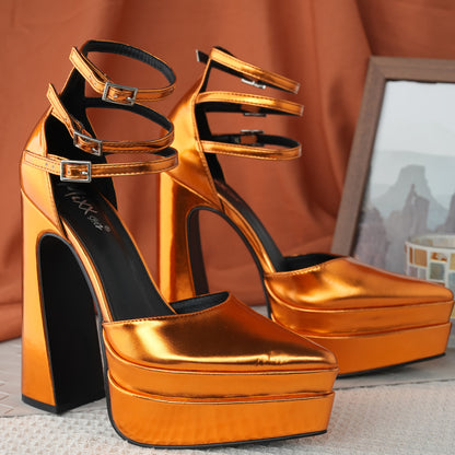 6 Inches Chunky Platform Heels For Women Block High Heels Ankle Buckle Sandals Pumps