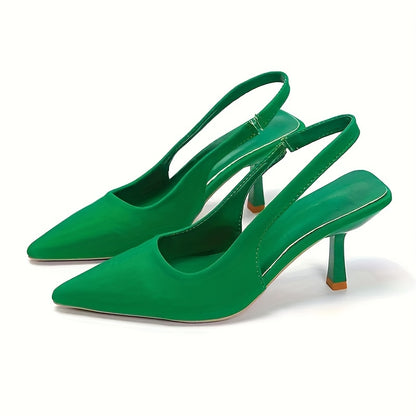 Women's Solid Color Stiletto Heeled Sandals, Elegant Pointed Toe Ankle Strap Heels, Fashion Slingback Pumps