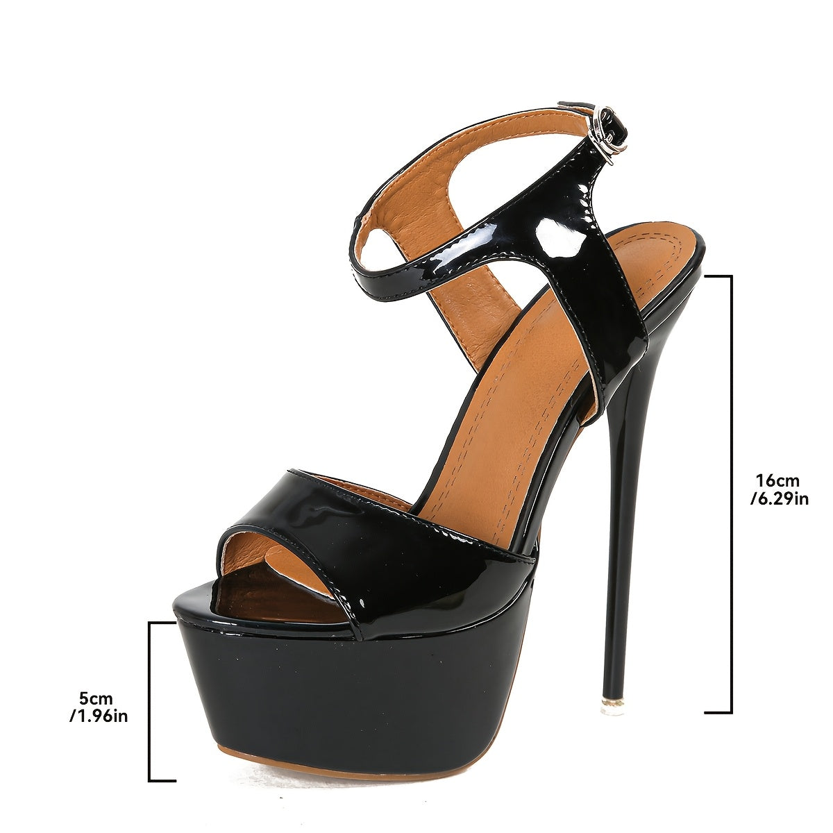 Women's Sexy Black Platform Sandals with Glitter Accents - High Stiletto Heels, Ankle Strap, Round Toe, Faux Cover, All-Season Wear