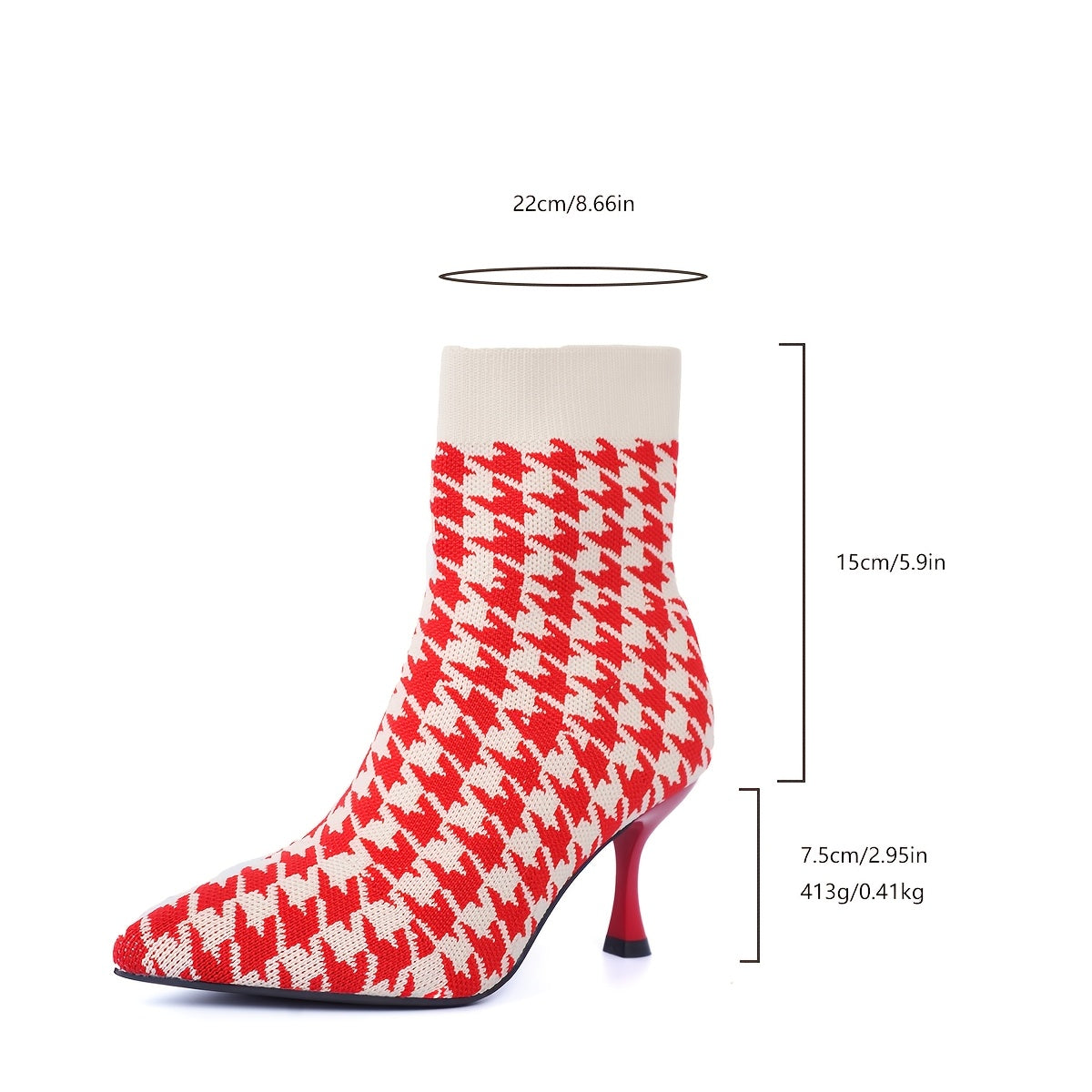 Women'S Elegant Houndstooth Sock Booties, Pointed Toe Stiletto High Heels, Slip-on Dress Boots for All Seasons, Comfortable Dress Footwear for Parties and Banquets