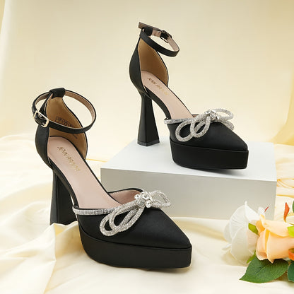 Pointy Heels With Bright Brick Bow For Women