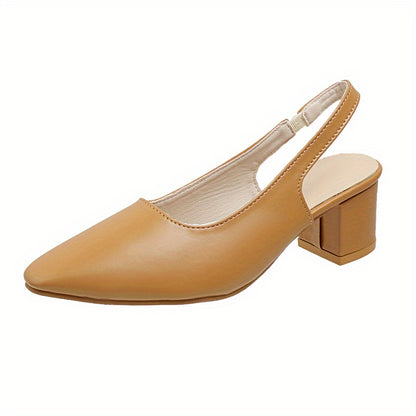 Women's Chunky Heeled Sandals, Pointed Toe Sling Back Solid Color High Heels, Women's Footwear