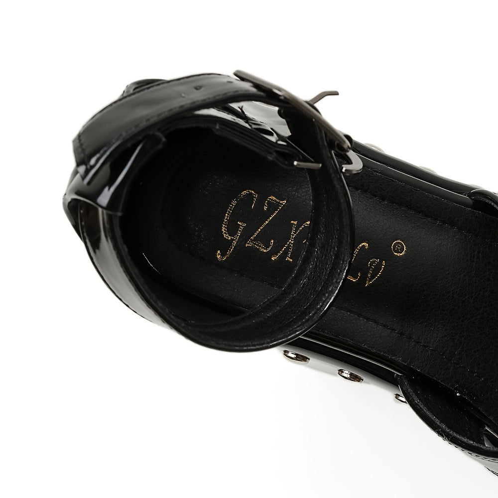 Summer Women'S with Thick Heels, Waterproof Platform, Rivet Design, Open-Toe, And Hollow Strap in Larger Sizes.