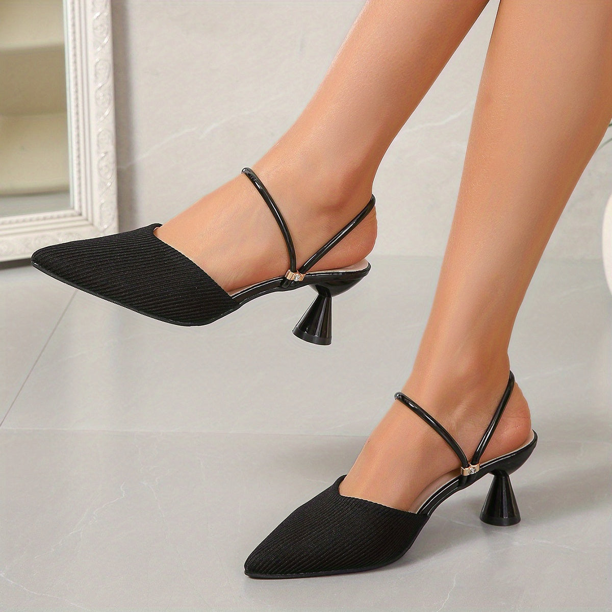 Women's Breathable Knit Heels, Comfortable Pointed Toe Slip On Shoes, Women's Fashion Pumps