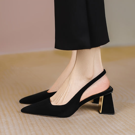 Women's Elegant Pointed Toe Block Heels, Fashionable Mid-Heel Pumps with Fabric Upper And Rubber Sole