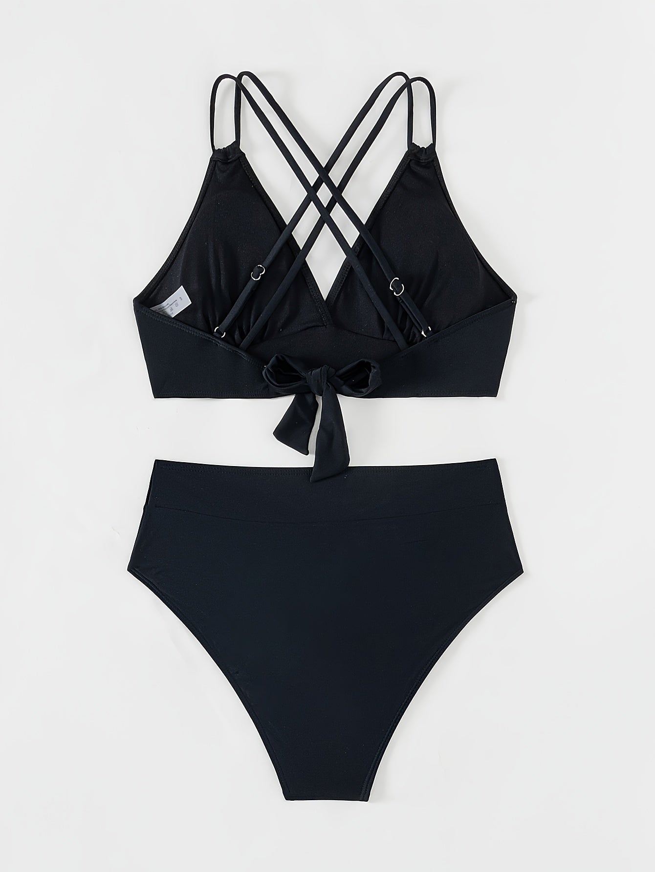 Elegant & Chic Criss-Cross V-Neck Bikini Set in Solid Color - Stretchy, Comfortable, and Stylish Swimwear