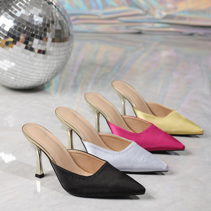 Women's Pointed-Toe Slingback Pumps, Fashionable Half-D'Orsay Slip-On High Heels, Versatile Evening Dress Shoes