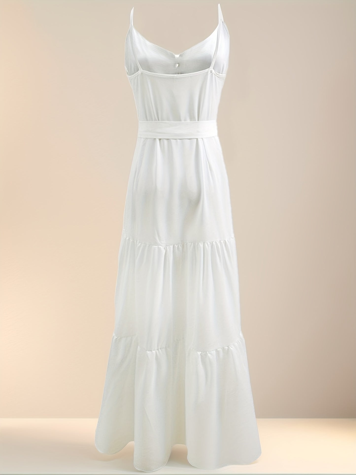 Women's Summer Dress - Solid Color, Buttoned Waist, Layered Suspender Design for Casual Wear