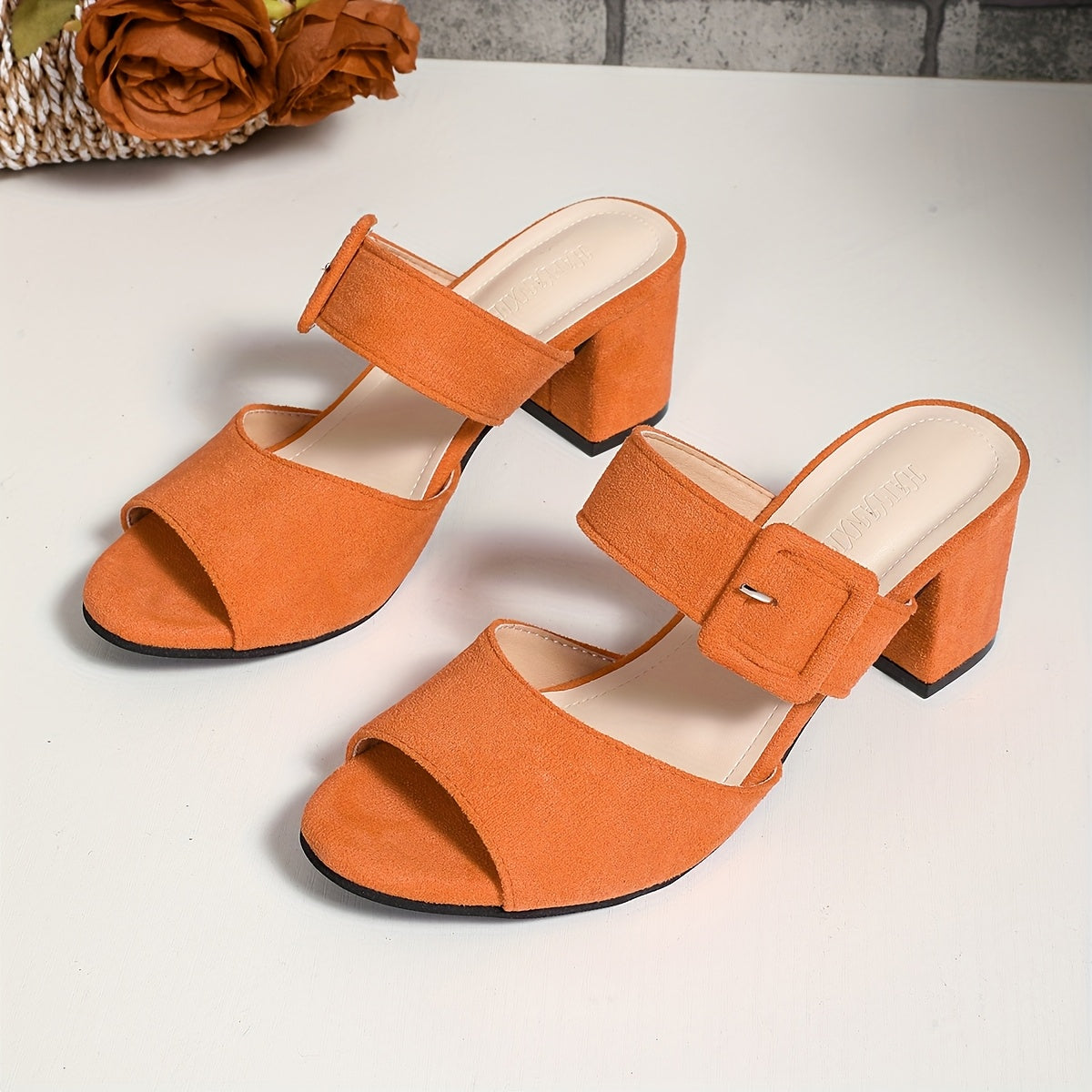 [Trendy High Heels] Comfortable Trendy Women's High Heels - New Style Solid Color Peep-Toe - Fashionable Versatile Chunky Heel Outdoor Buckle
