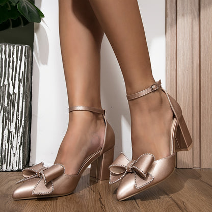 Elegant Champagne-Color High-Heel Shoes for Women - Pointed Toe, Block Heel, Lightweight, All-Season Wear, Synthetic Upper, Rubber Sole, EVA Insole, Party & Formal Shoes|Champagne High Heels|Synthetic Shoes