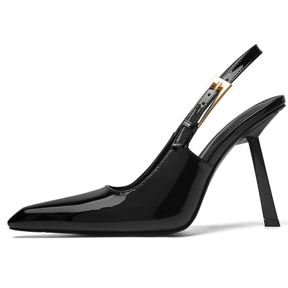 Womens Glamorous Slingback Stiletto Sandals - Fashionable Pointed Toe with Secure Buckle Strap - Comfortable High Heels for All-Match Style - Perfect Party & Banquet Dress Shoes