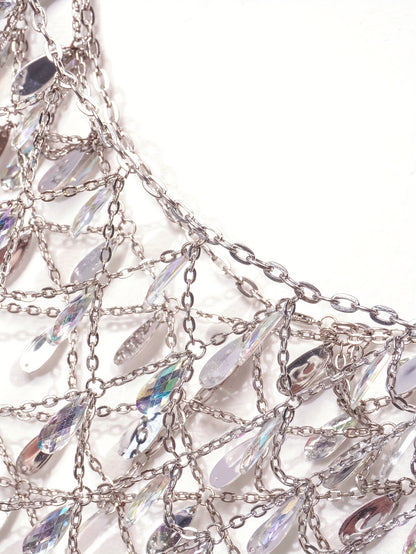 Glittering Rhinestone Chain Mini Skirt - Hollow Out Design for Vacation Glam - Perfect for Party & Beach Wear - Chic Womens Clothing