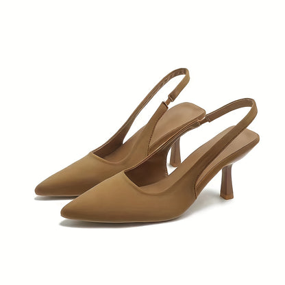Women's Solid Color Stiletto Heeled Sandals, Elegant Pointed Toe Ankle Strap Heels, Fashion Slingback Pumps