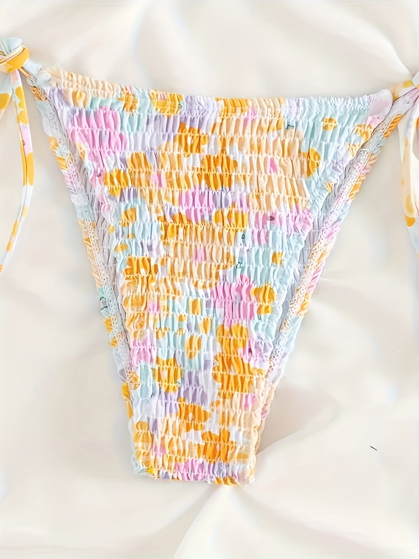 Floral Print Shirred Halter 2 Piece Set Bikini, Triangle Tie Strap Stretchy Swimsuits, Women's Swimwear & Clothing