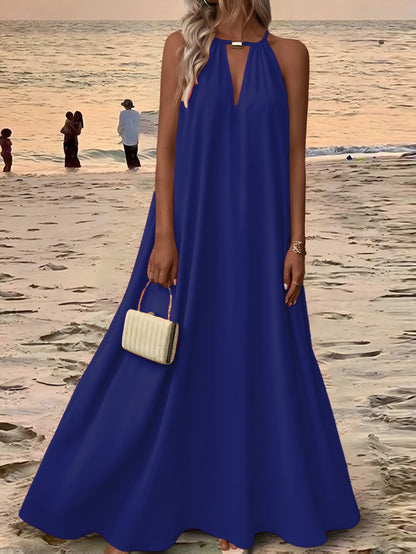 Women'S Sleeveless Halter Neck Maxi Dress - Elegant Purple, Solid Color, Backless Design for Beach & Vacation, Polyester, Summer Dress|Backless Dress|Polyester Dres