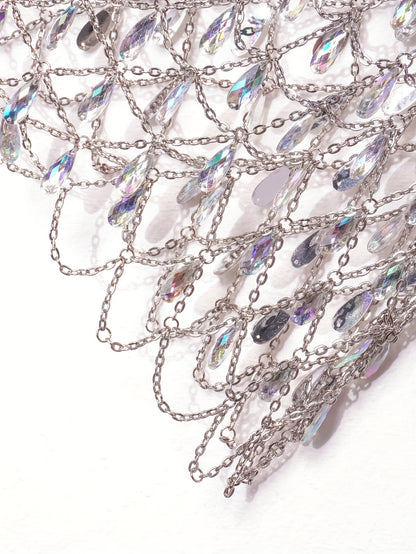 Glittering Rhinestone Chain Mini Skirt - Hollow Out Design for Vacation Glam - Perfect for Party & Beach Wear - Chic Womens Clothing