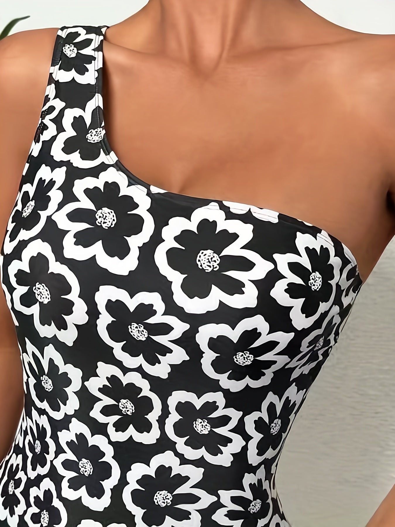 Flattering One Piece Swimsuit - Vibrant Floral Print, Tummy Control, Asymmetrical One Shoulder Design - High Cut Womens Swimwear for a Chic Beach Look