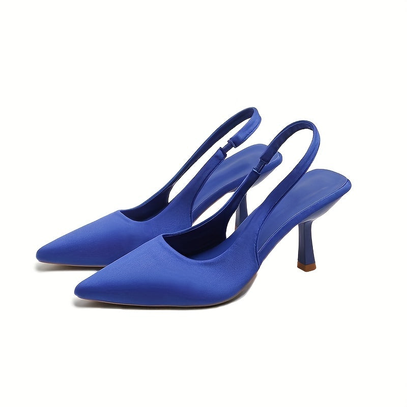 Women's Solid Color Stiletto Heeled Sandals, Elegant Pointed Toe Ankle Strap Heels, Fashion Slingback Pumps