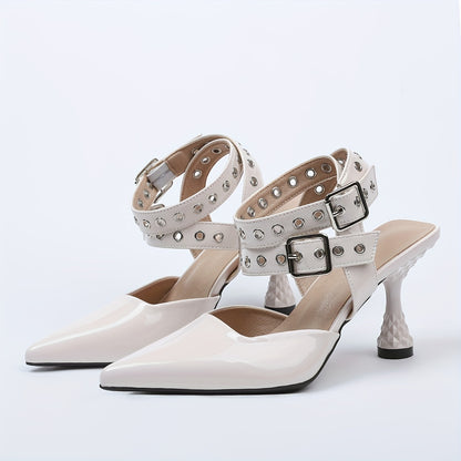 Chic Womens Solid Color Stiletto Heels - Pointed Toe Dress Pumps with Stylish Buckle Strap Slingback Design - Elegant & Comfortable for Various Occasions