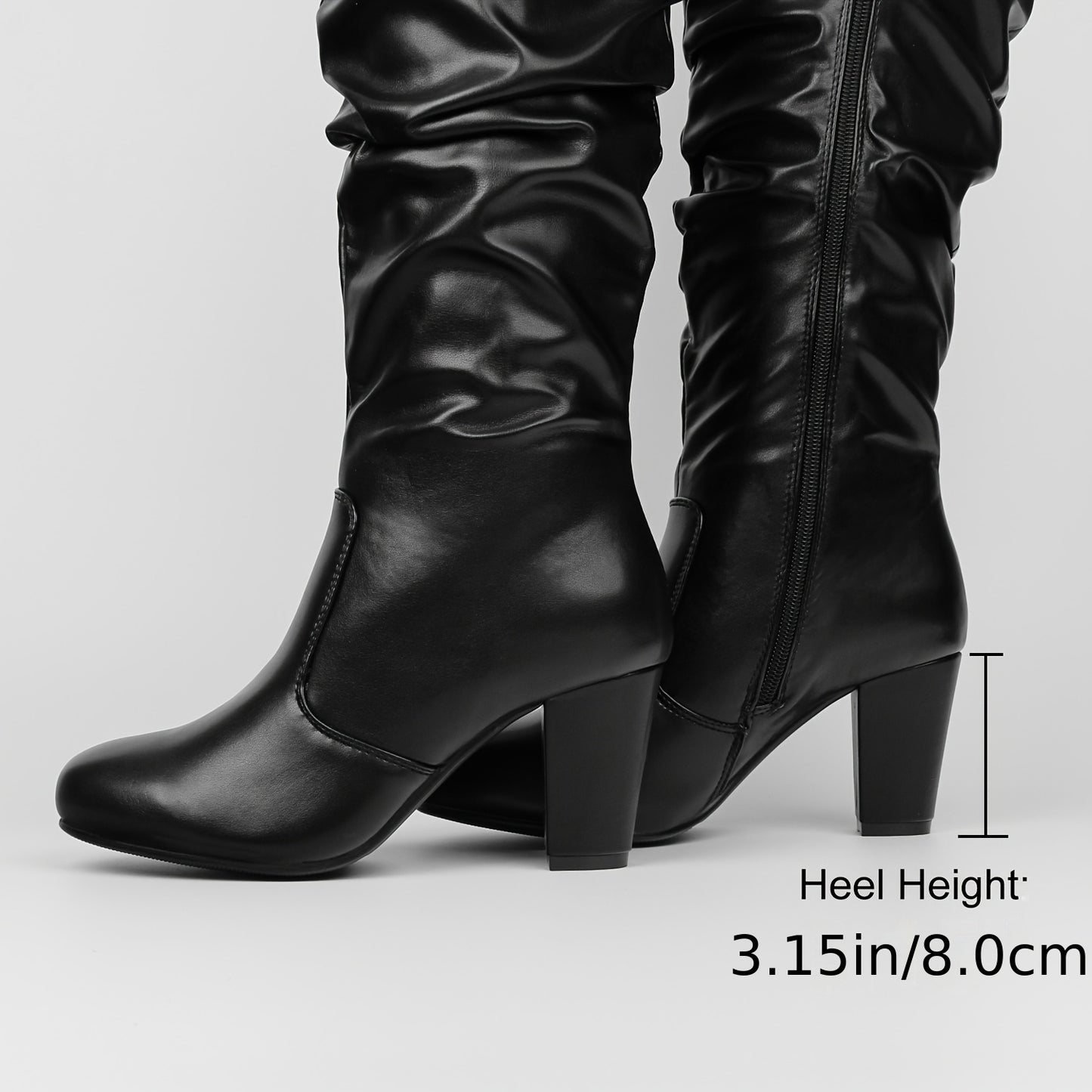 Women's Black White Fall High-heel Thigh High Boots Chunky Heels Side Zip Knee High Boots Winter Boots Women's Boots Elegant Boots, Wedding Season Bridesmaids Shoes Halloween Christmas Clearance Fall Big Sale