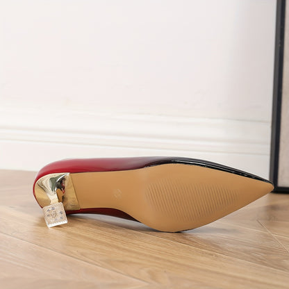 Wine Red High Heels - Zhejiang Trendy Pointed Toe Pumps with French Heel, Comfortable All-Season Fashion Shoes, Solid Color, Man-Made Materials, Rubber Sole