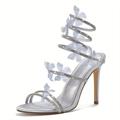 Women's Butterfly Rhinestone Fine Heel Sandals Open Toe Spiral Heels Wedding Prom Dresses Sandals