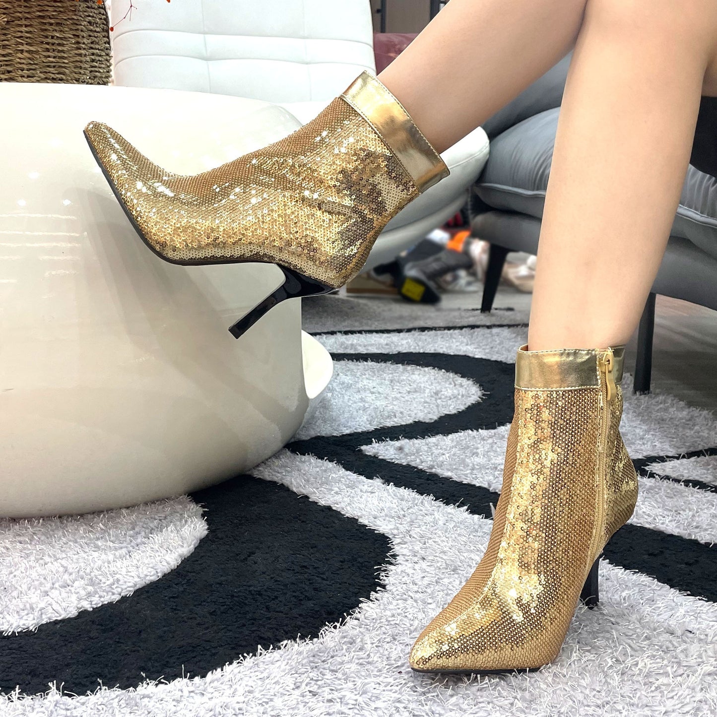 Rhinestone Cowboy Boots Sparkly Ankle Cowgirl Booties For Women Pointed Toe Side Zipper Western Glitter Mid Calf Short Fashion Boots With Diamond Stiletto Heels For Party Wedding Casual