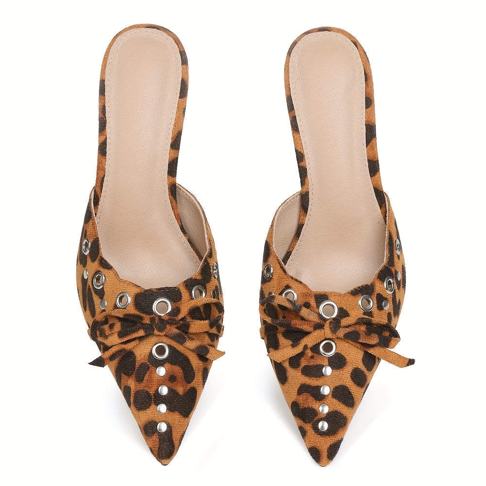 High Heeled Kitten Mules For Women Slip On Pointy Bow Heels Dress Pumps Backless Wedding Shoes