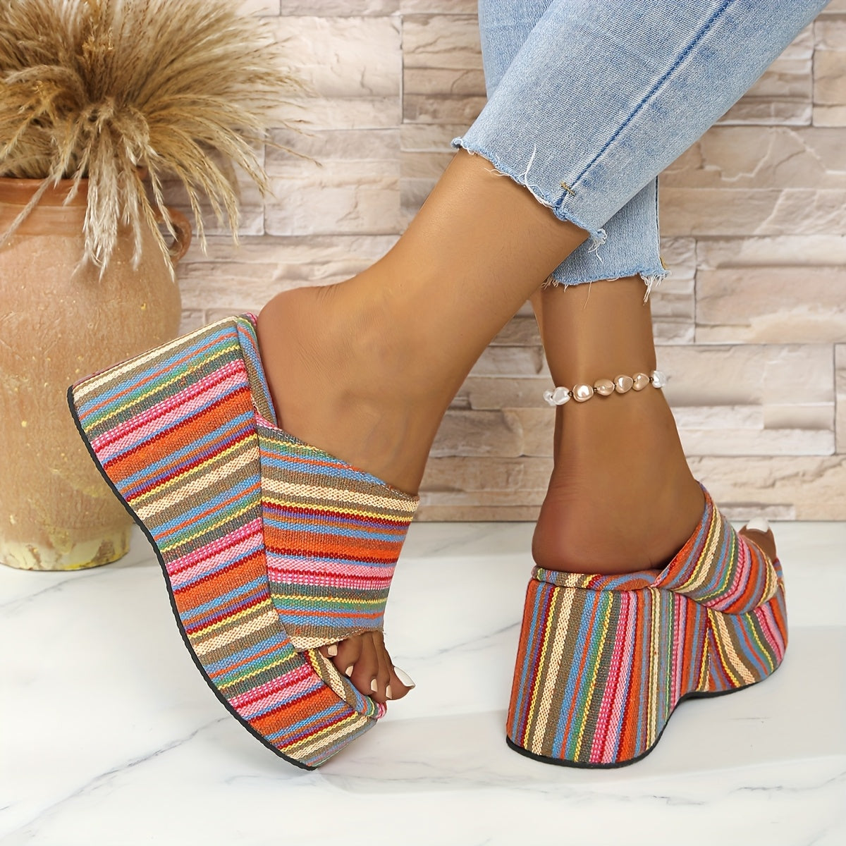 Women'S Sexy Strappy Wedge Sandals - Summer All-Season Open Toe High Heels with Rubber Sole, Fabric Upper & Lining, and Synthetic Insole, Strappy Sandals