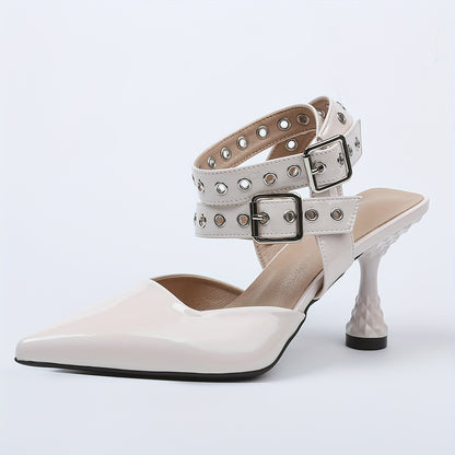 Chic Womens Solid Color Stiletto Heels - Pointed Toe Dress Pumps with Stylish Buckle Strap Slingback Design - Elegant & Comfortable for Various Occasions