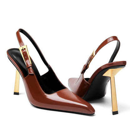Womens Glamorous Slingback Stiletto Sandals - Fashionable Pointed Toe with Secure Buckle Strap - Comfortable High Heels for All-Match Style - Perfect Party & Banquet Dress Shoes