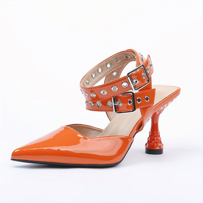 Chic Womens Solid Color Stiletto Heels - Pointed Toe Dress Pumps with Stylish Buckle Strap Slingback Design - Elegant & Comfortable for Various Occasions