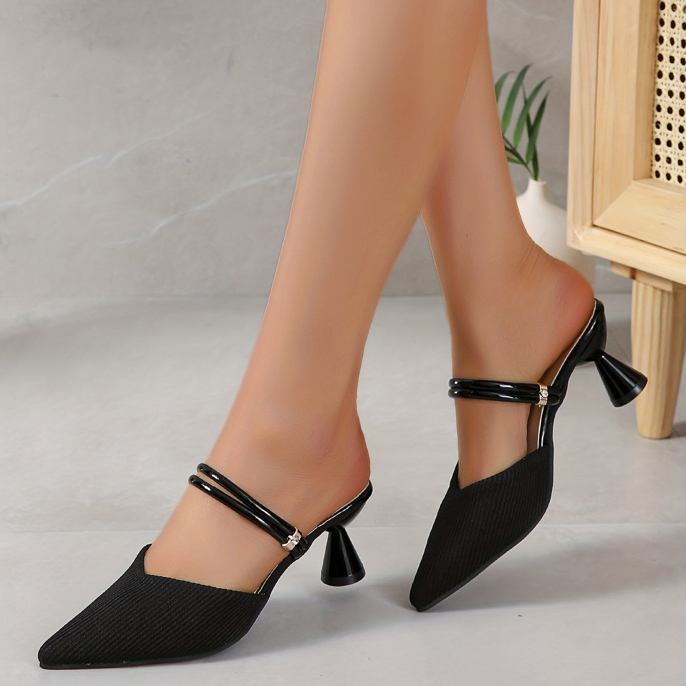 Women's Breathable Knit Heels, Comfortable Pointed Toe Slip On Shoes, Women's Fashion Pumps