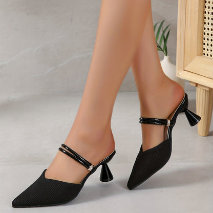 Women's Breathable Knit Heels, Comfortable Pointed Toe Slip On Shoes, Women's Fashion Pumps