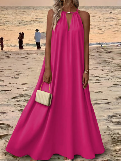Women'S Sleeveless Halter Neck Maxi Dress - Elegant Purple, Solid Color, Backless Design for Beach & Vacation, Polyester, Summer Dress|Backless Dress|Polyester Dres