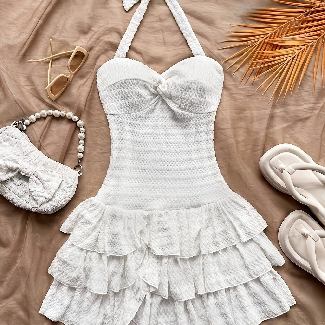 A Stylish And Elegant Summer Dress for Women, Featuring an Off-Shoulder Design with Elastic Ruffled Bodice, Tie Neck, Bow, And Layered Ruffled Skirt. This Mini Dress Can Be Worn for Holidays, Valentine'S Day, Christmas, Parti